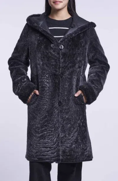 Blue Duck Genuine Shearling Reversible A-line Coat In Black