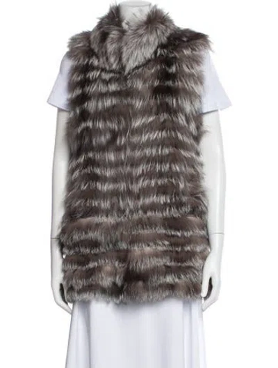Pre-owned Blue Duck Lamb Leather Striped Faux Fur Coat In Gray