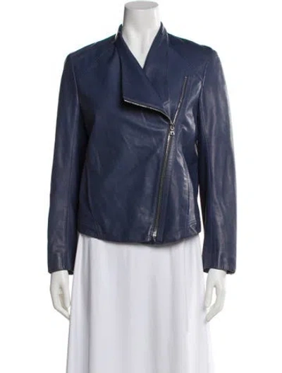 Pre-owned Blue Duck Leather Biker Jacket In Blue
