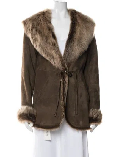 Pre-owned Blue Duck Leather Faux Fur Jacket In Brown