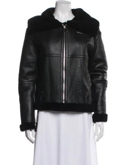 Pre-owned Blue Duck Shearling Biker Jacket W/ Tags In Black