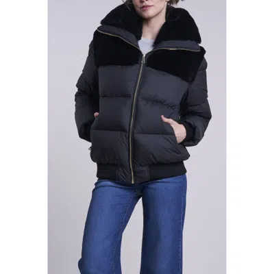 Blue Duck Water Resistant 700 Fill Power Down Jacket With Genuine Shearling Trim In Black