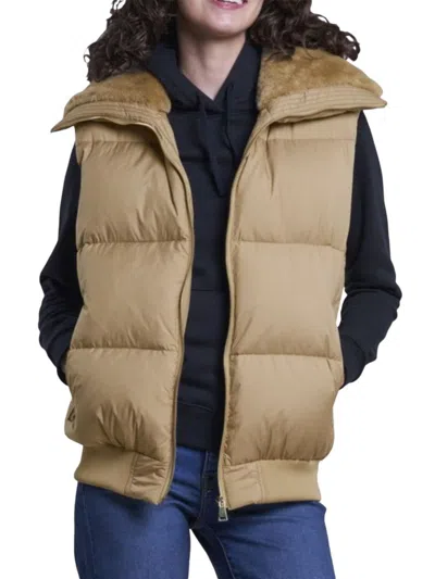 Blue Duck Women's Faux Shearling Collar Down Vest In Brown