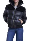 Blue Duck Women's Faux Shearling Trim Down Bomber Jacket In Blue