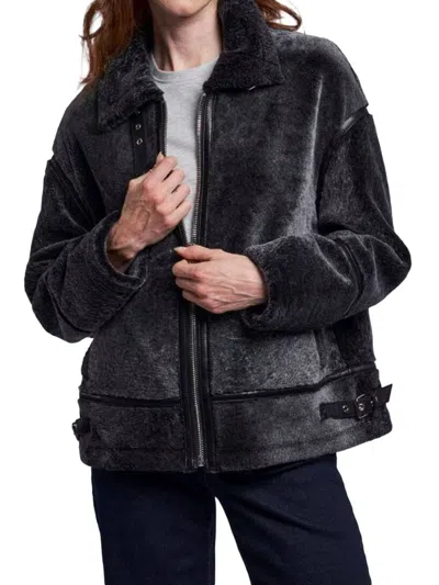 Blue Duck Women's Moto Shearling Jacket In Black