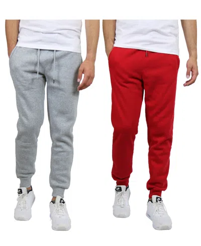 Blue Ice Men's 2-pack Fleece-lined Jogger Sweatpants In Heather Gray,red