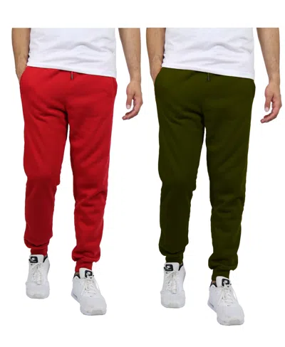 Blue Ice Men's 2-pack Fleece-lined Jogger Sweatpants In Red,olive