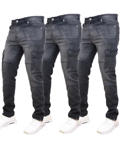 Blue Ice Men's 3-pack Stretch Cargo Pocket Jeans In Black