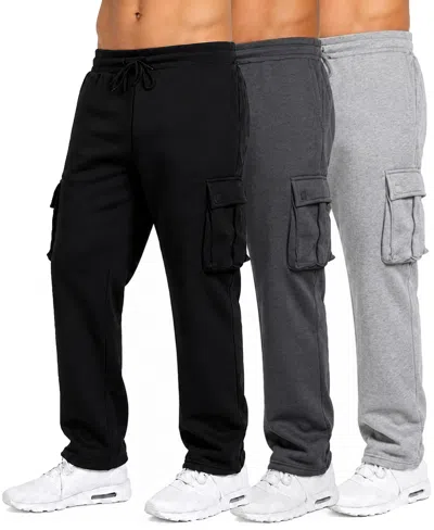 Blue Ice Men's Fleece-lined Cargo Open-bottom Sweatpants In Black,charcoal,heather Gray