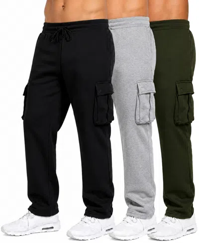 Blue Ice Men's Fleece-lined Cargo Open-bottom Sweatpants In Black,heather Gray,olive