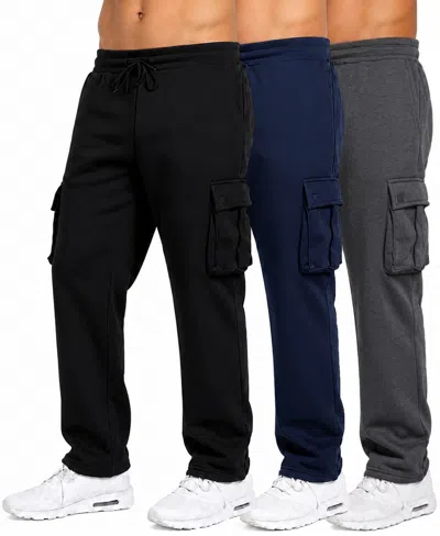 Blue Ice Men's Fleece-lined Cargo Open-bottom Sweatpants In Black,navy,charcoal
