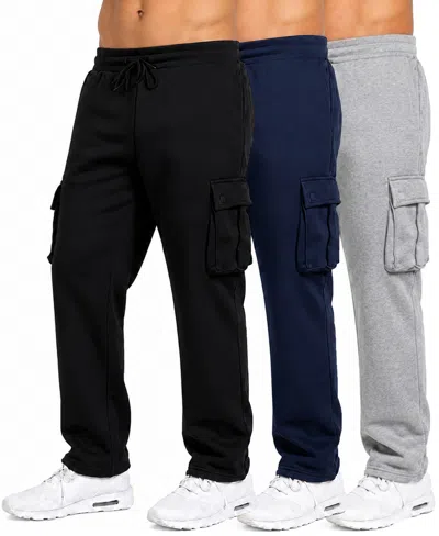 Blue Ice Men's Fleece-lined Cargo Open-bottom Sweatpants In Black,navy,heather Gray