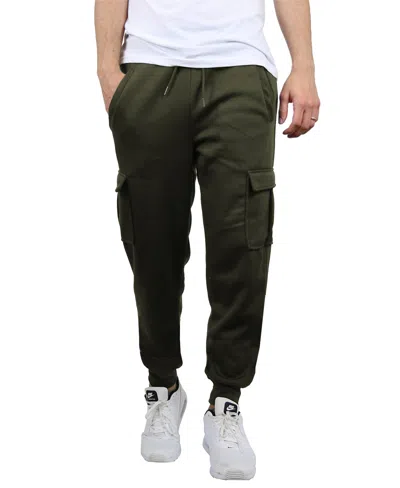 Blue Ice Men's Heavyweight Fleece-lined Cargo Jogger Sweatpants In Olive