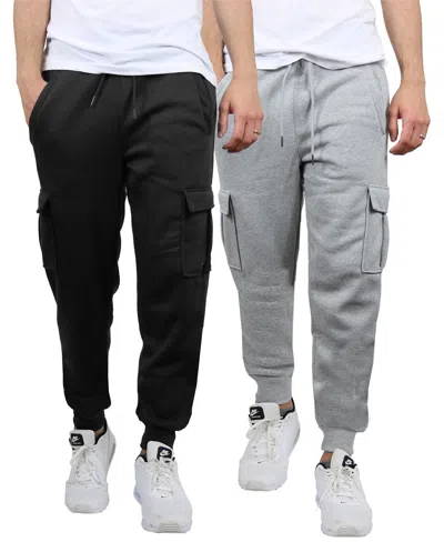 Blue Ice Men's Heavyweight Fleece-lined Cargo Jogger Sweatpants, Pack Of 2 In Black-heather Gray