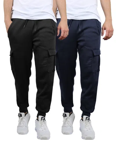 Blue Ice Men's Heavyweight Fleece-lined Cargo Jogger Sweatpants, Pack Of 2 In Black-navy