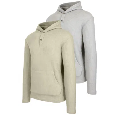 Blue Ice Men's Loose Fit Waffle Knit Thermal Henley Pullover Hoodie -2 Pack In Gray