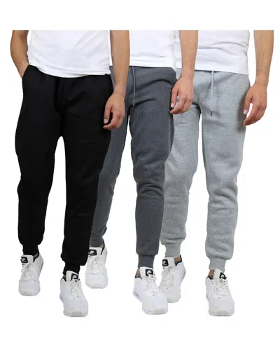 Blue Ice Men's Modern Fit Heavyweight Classic Fleece Jogger Sweatpants- 3 Pack In Black-charcoal-heather Grey