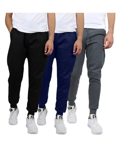 Blue Ice Men's Modern Fit Heavyweight Classic Fleece Jogger Sweatpants- 3 Pack In Black-navy-charcoal