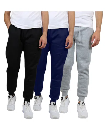 Blue Ice Men's Modern Fit Heavyweight Classic Fleece Jogger Sweatpants- 3 Pack In Black-navy-heather Grey