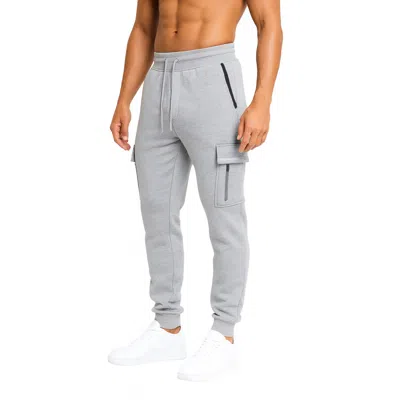 Blue Ice Men's Modern Fit Heavyweight Tech Fleece Cargo Jogger Pants With Zipper Pockets In Gray