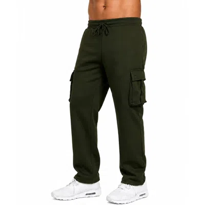 Blue Ice Men's Open Bottom Fleece Jogger Sweatpants With Velcro Cargo Pockets In Green