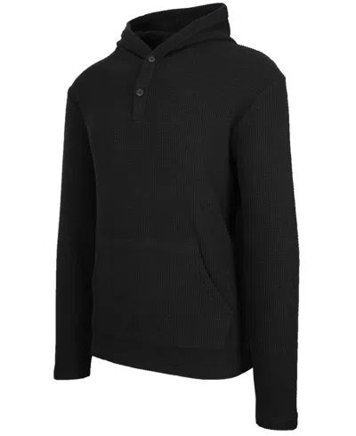 Blue Ice Men's Regular-fit Waffle Knit Thermal Henley Hoodie In Black