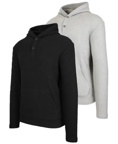 Blue Ice Men's Regular-fit Waffle Knit Thermal Henley Hoodie, Pack Of 2 In Multi
