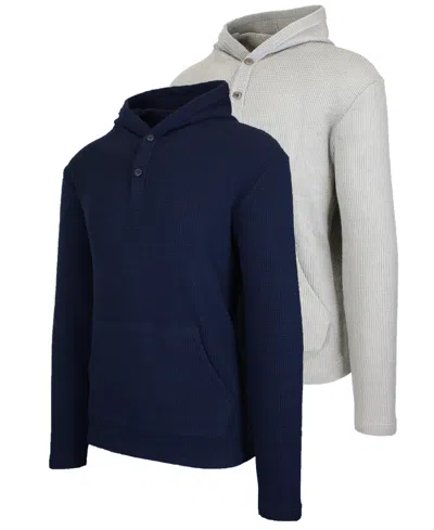 Blue Ice Men's Regular-fit Waffle Knit Thermal Henley Hoodie, Pack Of 2 In Multi