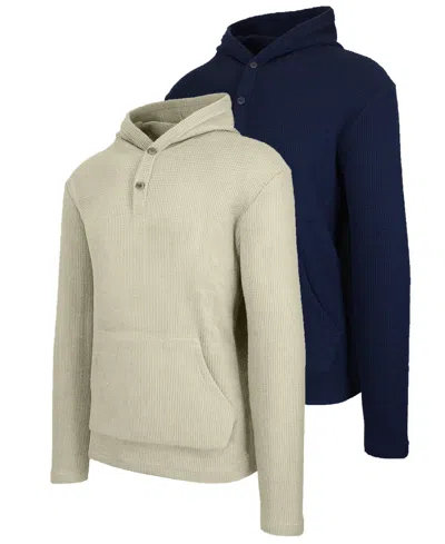 Blue Ice Men's Regular-fit Waffle Knit Thermal Henley Hoodie, Pack Of 2 In Multi
