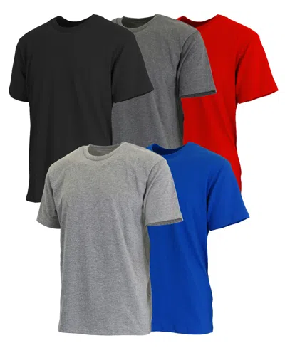 Blue Ice Men's Short Sleeve Crew Neck Tee-5 Pack In Black-charcoal-red-heather Grey-royal