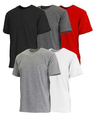 Blue Ice Men's Short Sleeve Crew Neck Tee-5 Pack In Black-charcoal-red-heather Grey-white