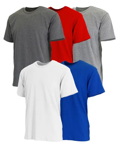 Blue Ice Men's Short Sleeve Crew Neck Tee-5 Pack In Charcoal-red-heather Grey-white-royal