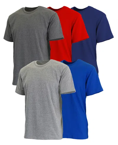 Blue Ice Men's Short Sleeve Crew Neck Tee-5 Pack In Charcoal-red-navy-heather Grey-royal