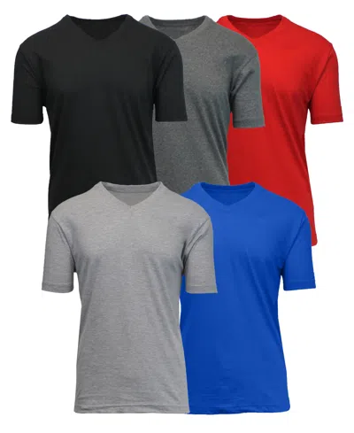 Blue Ice Men's Short Sleeve V-neck Tee-5 Pack In Black-charcoal-red-heather Grey-royal