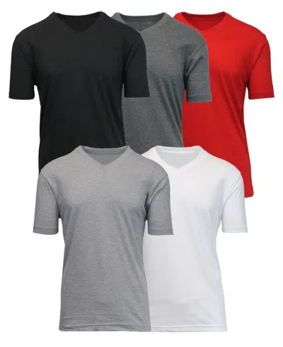 Blue Ice Men's Short Sleeve V-neck Tee-5 Pack In Black-charcoal-red-heather Grey-white