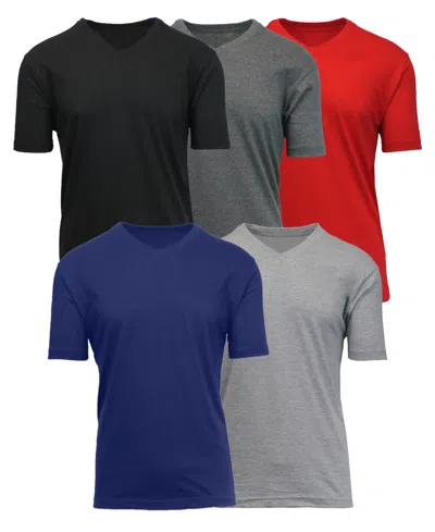Blue Ice Men's Short Sleeve V -neck Tee-5 Pack In Black-charcoal-red-navy-heather Grey