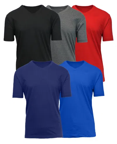 Blue Ice Men's Short Sleeve V-neck Tee-5 Pack In Black-charcoal-red-navy-royal