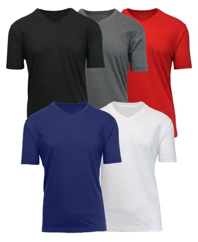 Blue Ice Men's Short Sleeve V -neck Tee-5 Pack In Black-charcoal-red-navy-white