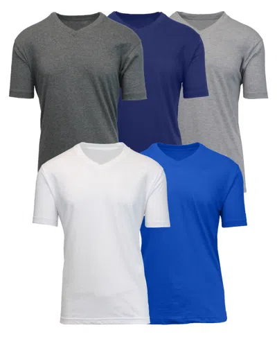 Blue Ice Men's Short Sleeve V -neck Tee-5 Pack In Charcoal-navy-heather Grey-white-royal
