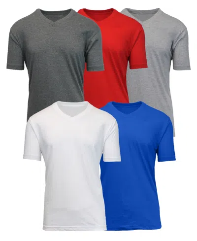 Blue Ice Men's Short Sleeve V -neck Tee-5 Pack In Charcoal-red-heather Grey-white-royal