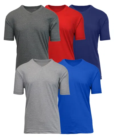 Blue Ice Men's Short Sleeve V-neck Tee-5 Pack In Charcoal-red-navy-heather Grey-royal