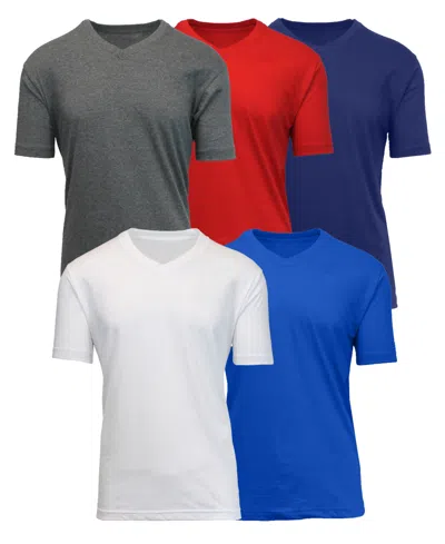Blue Ice Men's Short Sleeve V -neck Tee-5 Pack In Charcoal-red-navy-white-royal