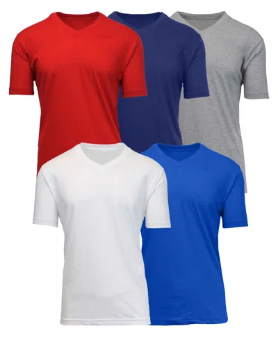 Blue Ice Men's Short Sleeve V -neck Tee-5 Pack In Red-navy-heather Grey-white-royal