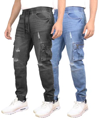 Blue Ice Men's Stretch Cargo Carpenter Jeans Joggers Set, 2-pack In Blue