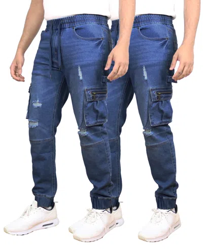 Blue Ice Men's Stretch Cargo Carpenter Jeans Joggers Set, 2-pack In Blue
