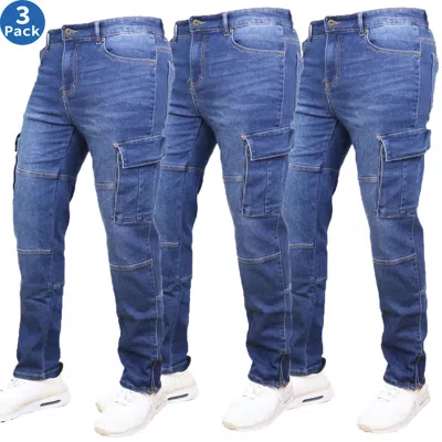 Blue Ice Men's 3-pack Stretch Cargo Pocket Jeans In Blue