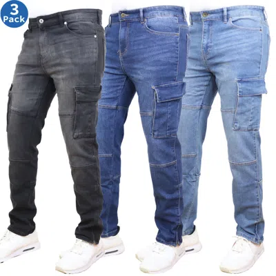 Blue Ice Men's Stretch Cargo Pocket Jeans-3 Pack In Black
