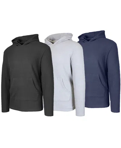 Blue Ice Men's Waffle Knit Thermal Pull-on Hoodies, 3-pack In Multi