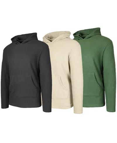 Blue Ice Men's Waffle Knit Thermal Pull-on Hoodies, 3-pack In Multi