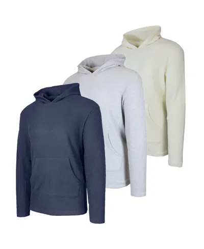Blue Ice Men's Waffle Knit Thermal Pull-on Hoodies, 3-pack In Multi